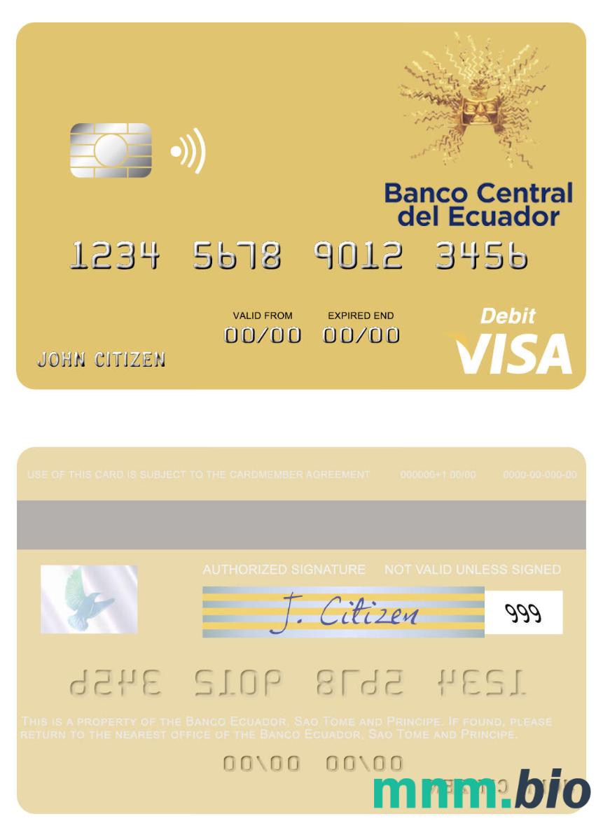 Sao Tome and Principe Banco Ecuador visa debet karta przykład w formacie PSD
